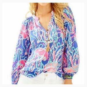 Lilly Pulitzer Elsa Jellies Be Jammin Iris Blue Blouse in Size Small *rare*